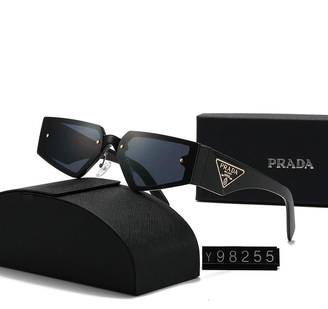 Prada Shield Frame Rectangular Sunglasses – Black Gloss Edition