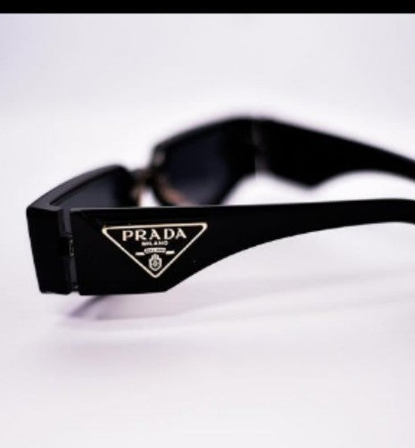 Prada Shield Frame Rectangular Sunglasses – Black Gloss Edition