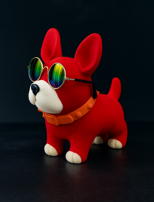 Cool Red Bulldog Figurine with Sunglasses