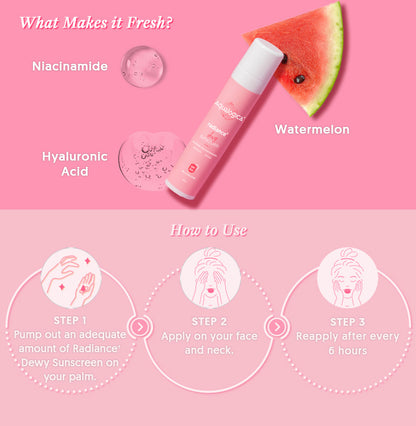 Aqualogica radiance+ dewy sunscreen watermelonm & niacinamide