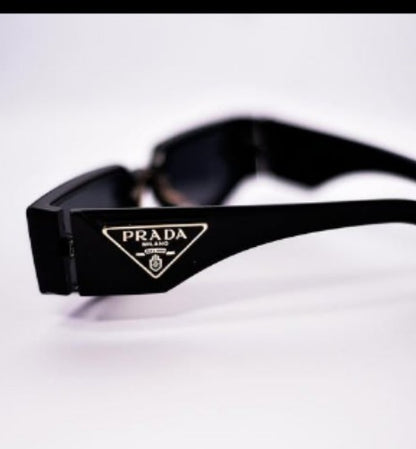 Prada Shield Frame Rectangular Sunglasses – Black Gloss Edition