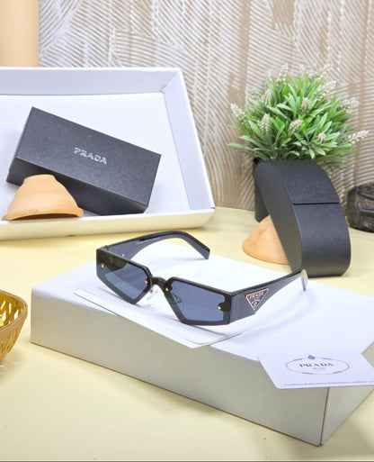 Prada Shield Frame Rectangular Sunglasses – Black Gloss Edition