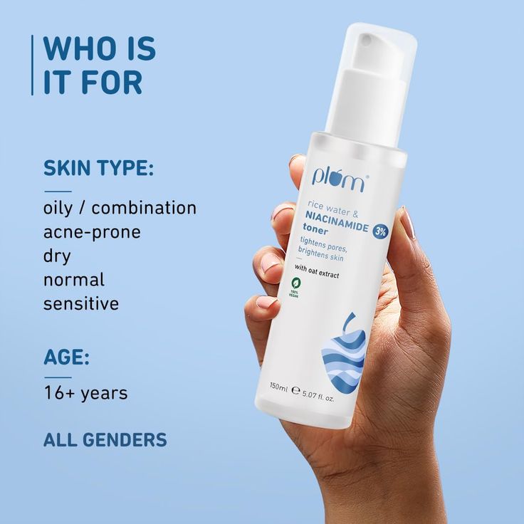 Plum Rice Water & Niacinamide 3% Toner Tightens Pores, Brightens Skin