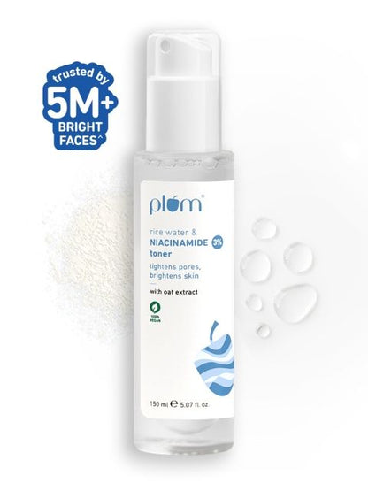 Plum Rice Water & Niacinamide 3% Toner Tightens Pores, Brightens Skin