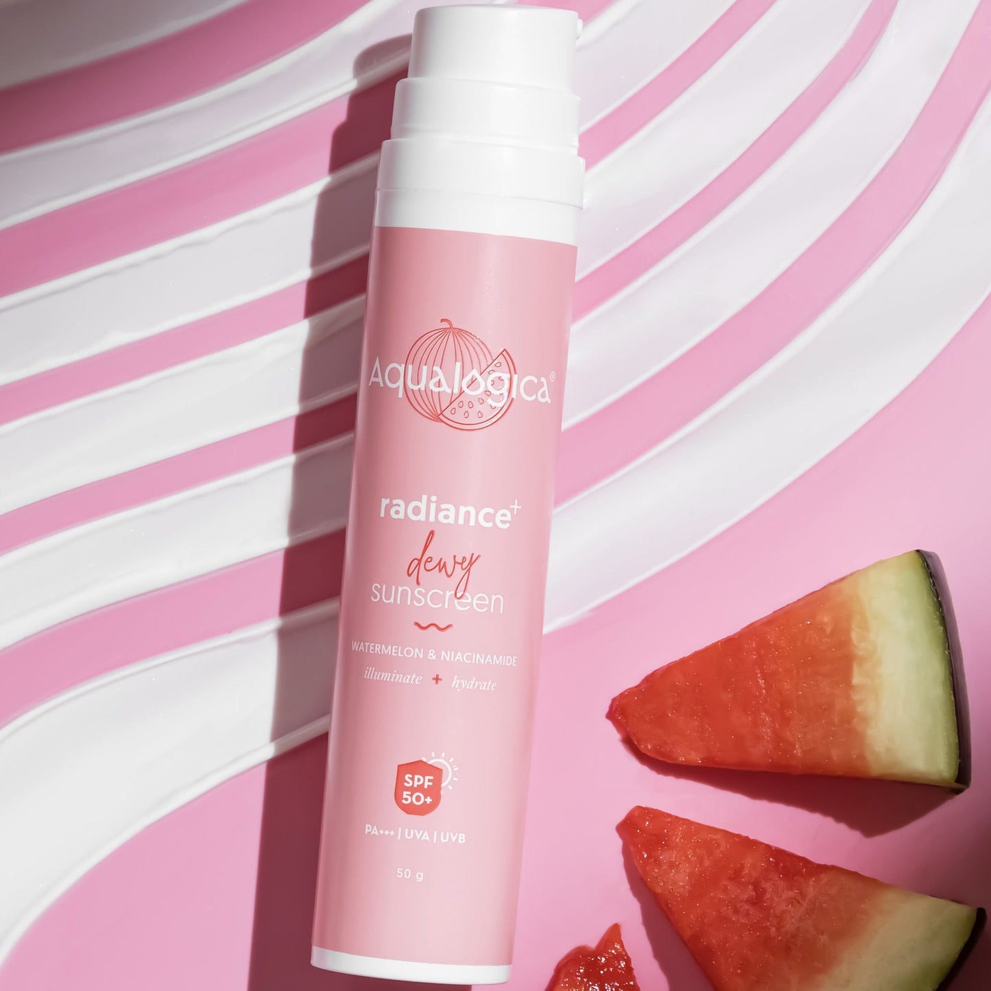 Aqualogica radiance+ dewy sunscreen watermelonm & niacinamide