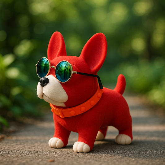 Cool Red Bulldog Figurine with Sunglasses