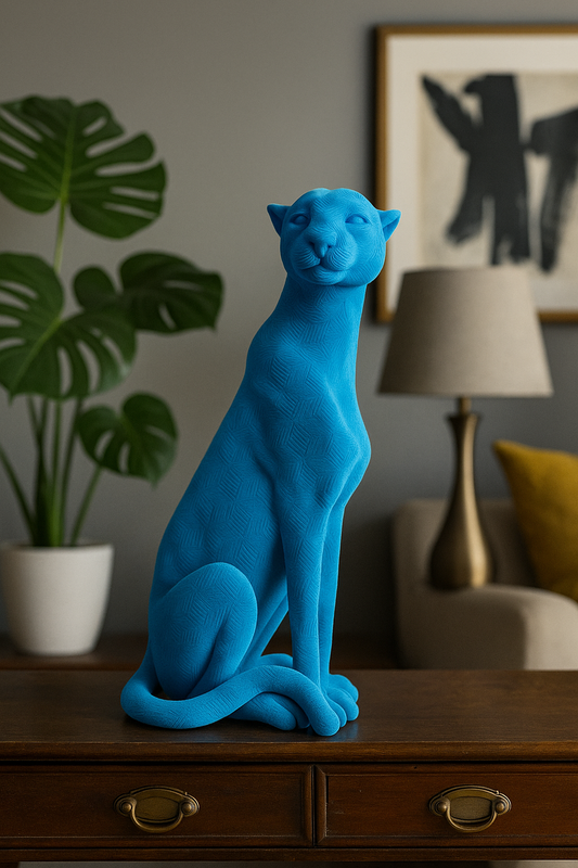 Geometric Blue Panther Sculpture