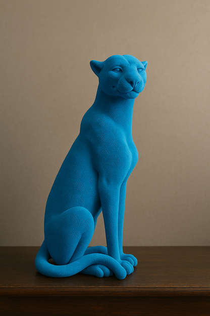 Geometric Blue Panther Sculpture